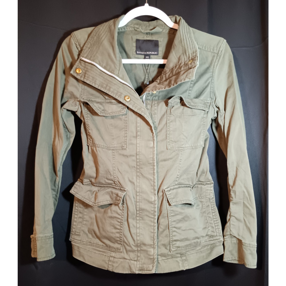 Banana Republic Olive Green Utility Flight Jacket XXS Classic Button Full Zip